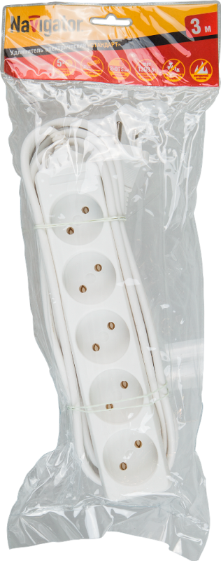 Удлинитель бытовой 5 розеток шнур 3м без заземления