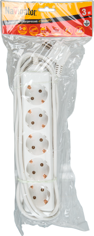 Удлинитель бытовой 5 розеток шнур 3м с заземлением