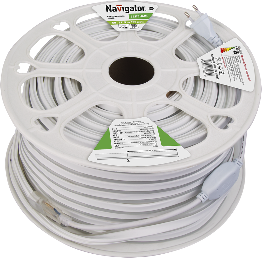 Лента светодиодная 9Вт/м 220В зеленый IP67 92LED/м NLS-2835-NEONLED 20м