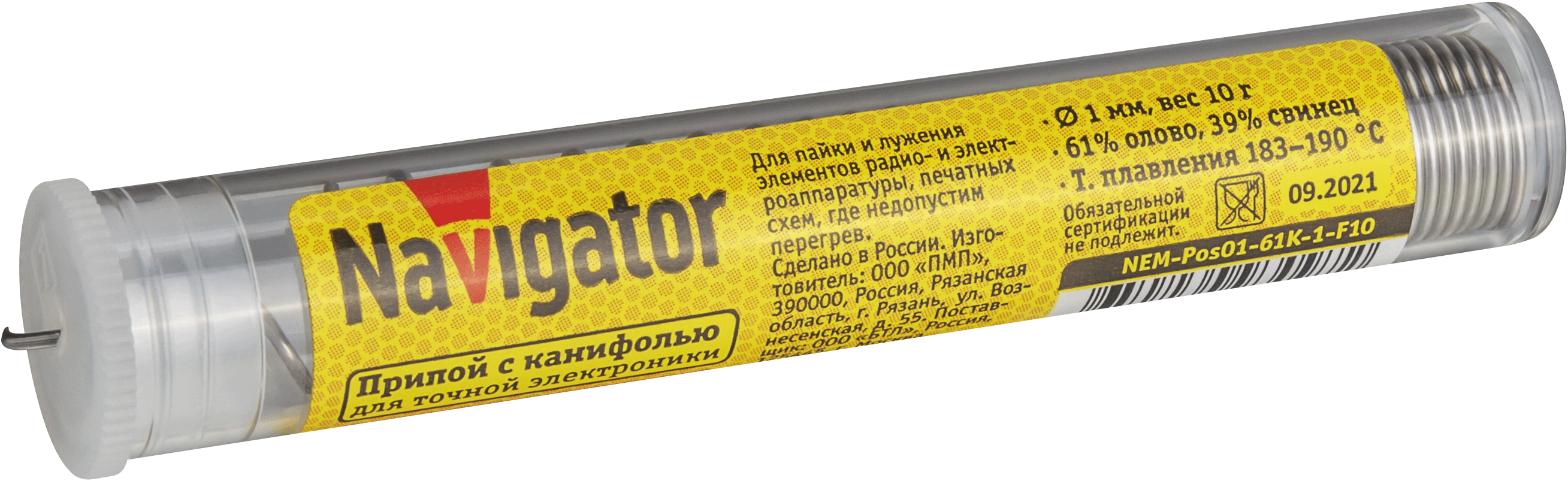 Припой 93 097 NEM-Pos01-61K-1-F10 (ПОС-61, колба, 1 мм, 10 гр)