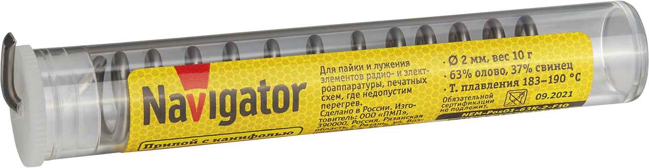 Припой 93 103 NEM-Pos01-63K-2-F10 (ПОС-63, колба, 2 мм, 10 гр)