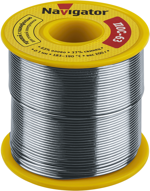 Припой NEM-Pos05-63K-1-K200 (ПОС-63, катушка, 1 мм, 200 гр) Navigator