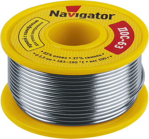 Припой NEM-Pos05-63K-1.5-K100 (ПОС-63, катушка, 1.5 мм, 100 гр) Navigator