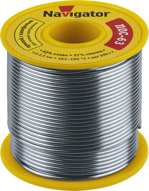 Припой NEM-Pos05-63K-1.5-K200 (ПОС-63, катушка, 1.5 мм, 200 гр) Navigator