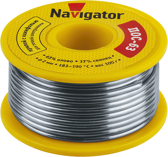 Припой NEM-Pos05-63K-2-K100 (ПОС-63, катушка, 2 мм, 100 гр) Navigator