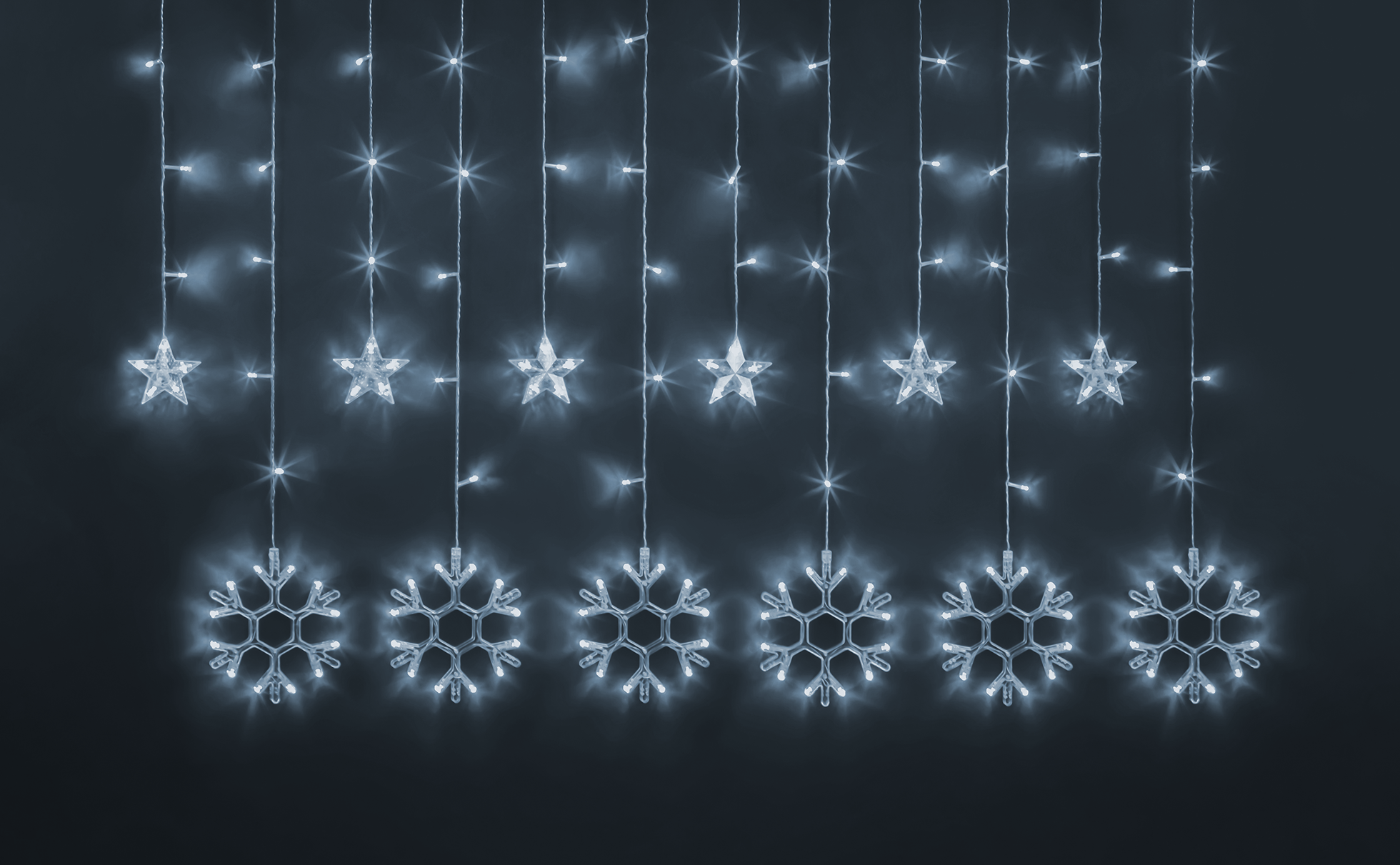 Гирлянда светодиодная новогодняя NGF-D032-02 бахрома звезды и снежинки CW 2.5х1 м IP20