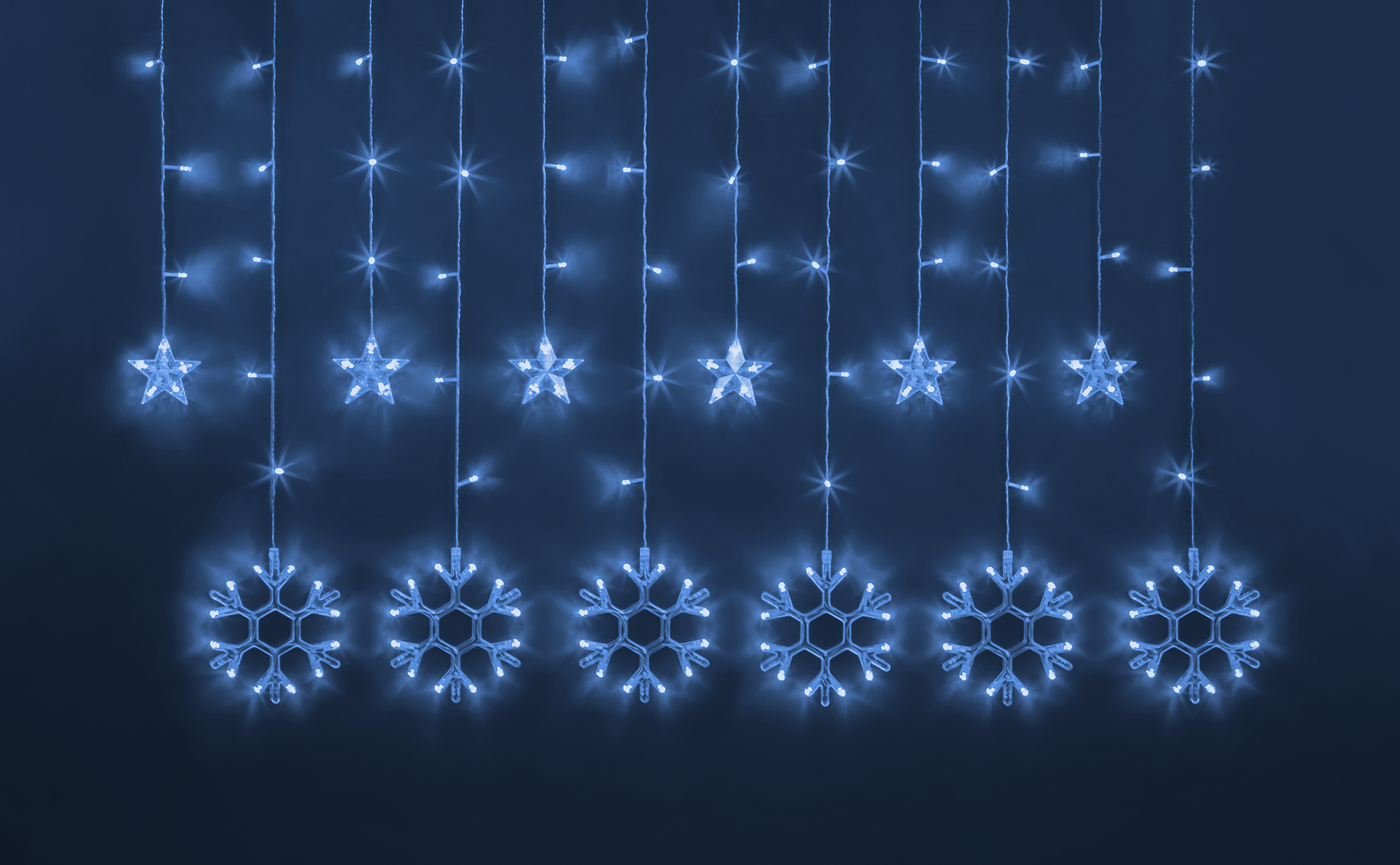 Гирлянда светодиодная новогодняя NGF-D032-03 бахрома звезды и снежинки Blue 2.5x1м IP20