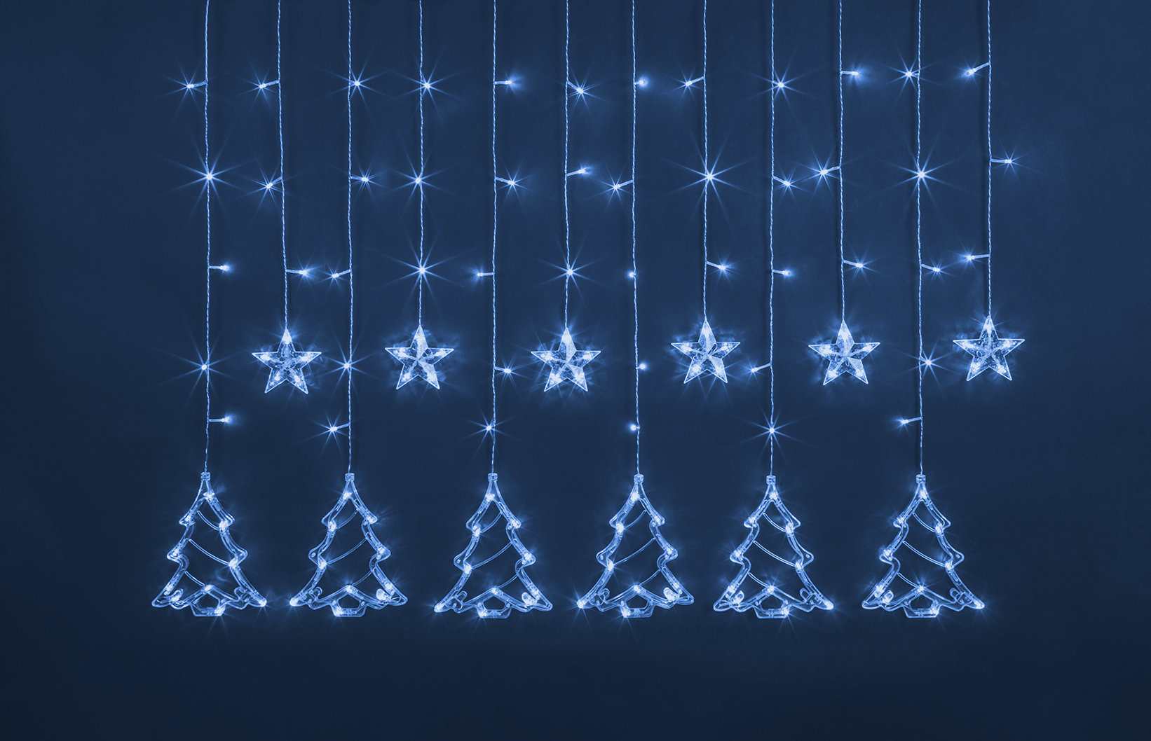 Гирлянда светодиодная новогодняя NGF-D033-03 бахрома звезды и елочки Blue 2.5x1м IP20