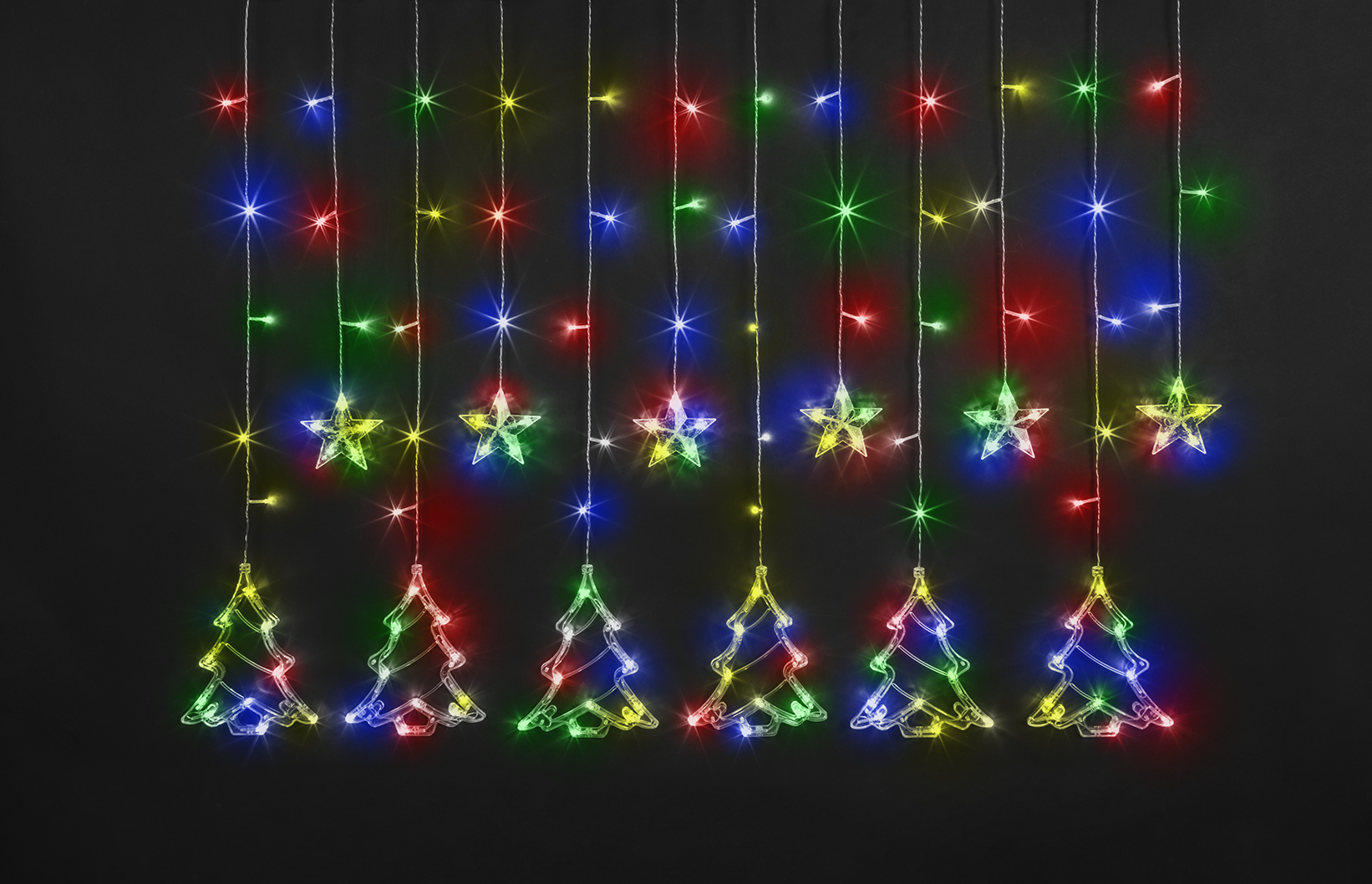 Гирлянда светодиодная новогодняя NGF-D033-04 бахрома звезды и елочки RGBY 2.5х1 м IP20