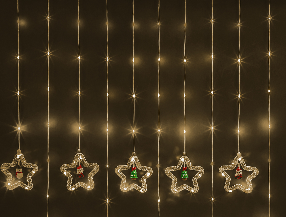 Гирлянда светодиодная новогодняя NGF-D035-01 бахрома звезды и фигурки WW 3x0.6 м IP20