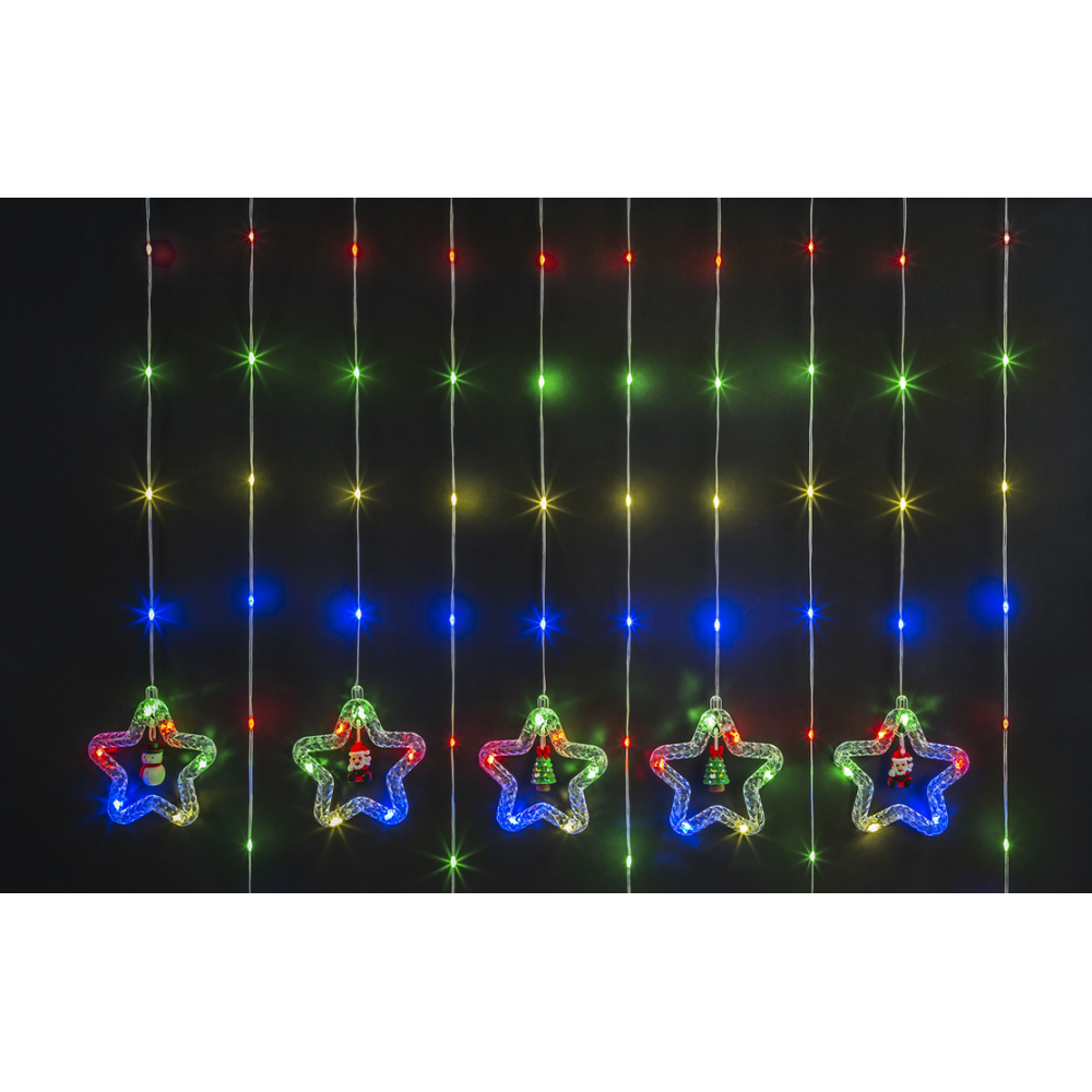 Гирлянда светодиодная новогодняя NGF-D035-03 бахрома звезды и фигурки RGBY 3х0.6 м IP20