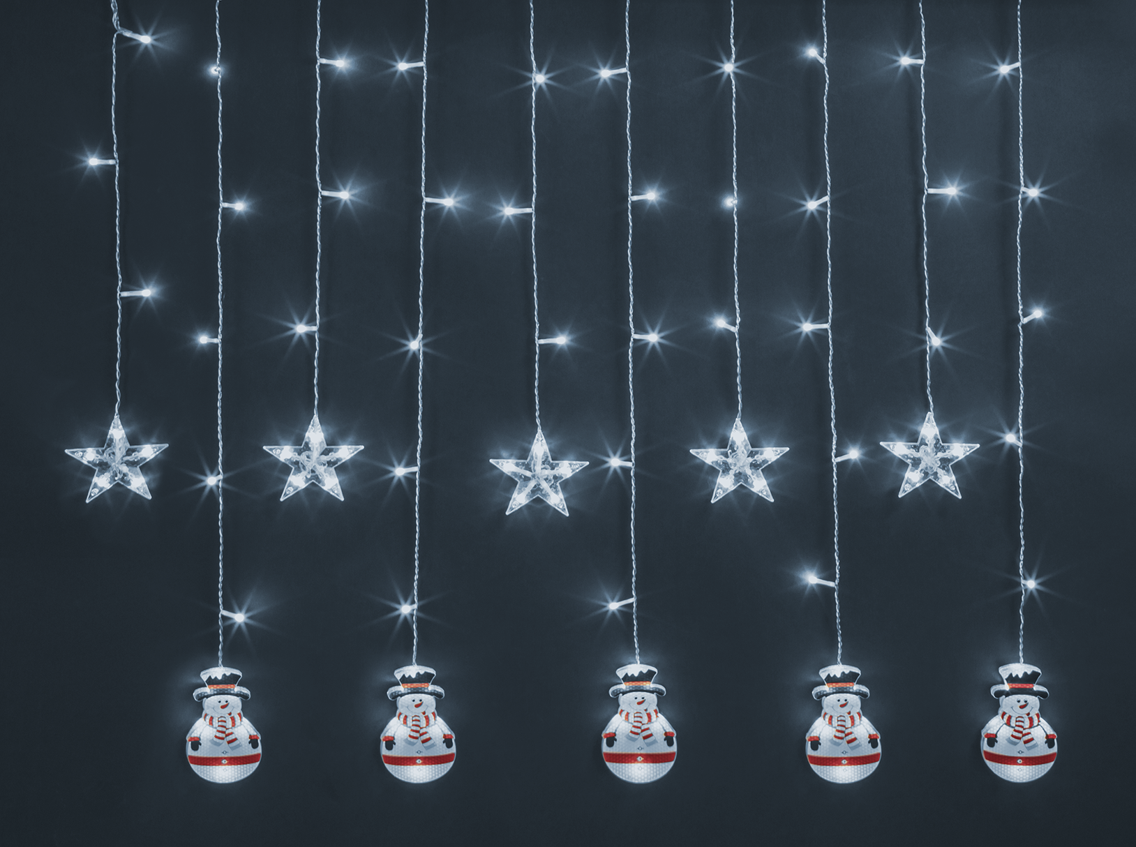 Гирлянда светодиодная новогодняя NGF-D037-02 бахрома звезды и снеговики CW 3x0.6 м IP20