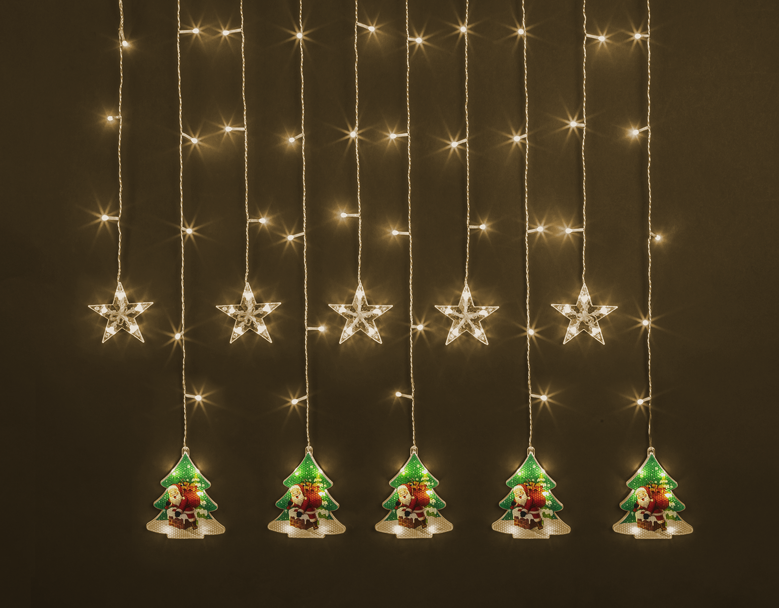 Гирлянда светодиодная новогодняя NGF-D037-04 бахрома звезды и елки WW 3x0.6 м IP20