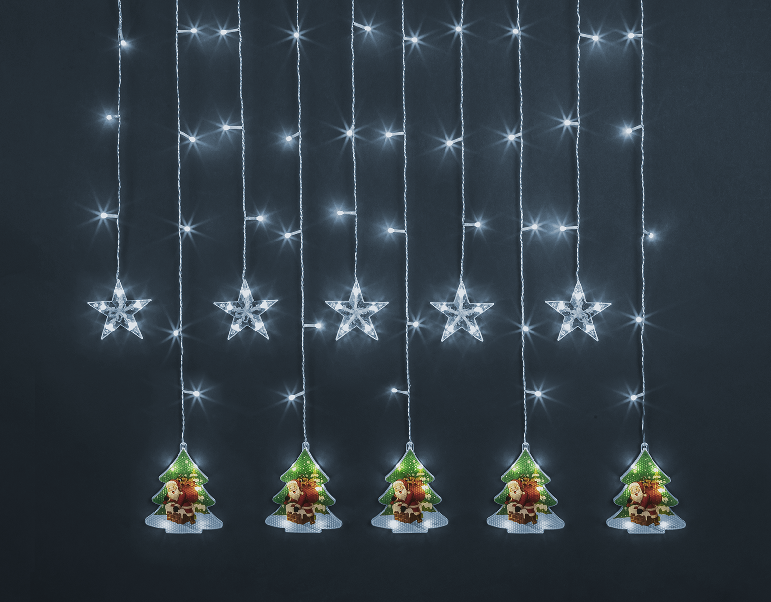 Гирлянда светодиодная новогодняя NGF-D037-05 бахрома звезды и елки CW 3х0.6 м IP20