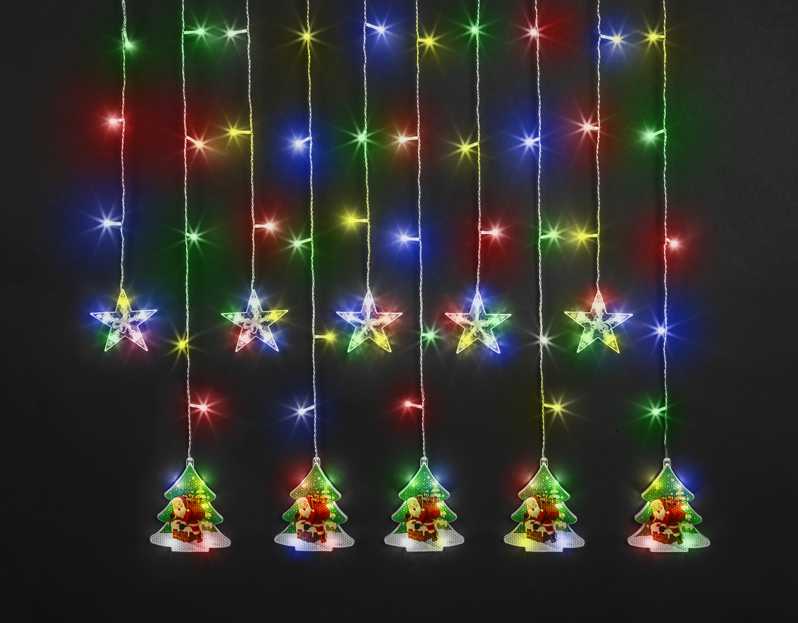 Гирлянда светодиодная новогодняя NGF-D037-06 бахрома звезды и елки RGBY 3x0.6 м IP20