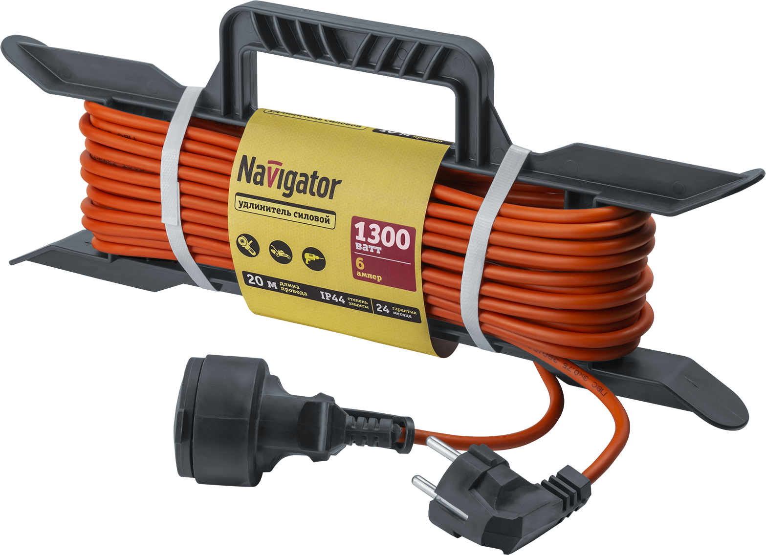 Удлинитель силовой NPE-F-20-E-3x0.75 на рамке c/з 20м ПВС 3х0,75 1300 Вт IP44