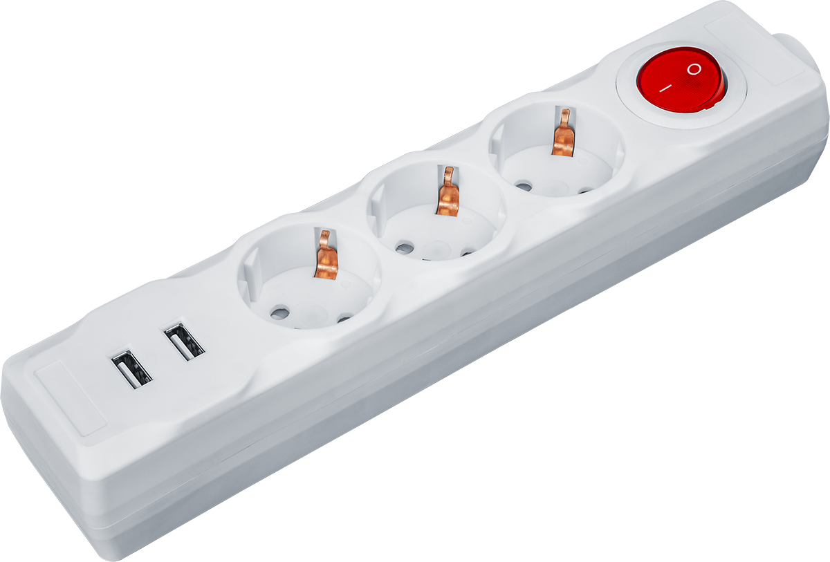 Удлинитель бытовой NPE-USB01-03-180-ESC-3X1 с выключателем 3 гнезда с/з 1,8м ПВС 3х1 2USB 2,1A