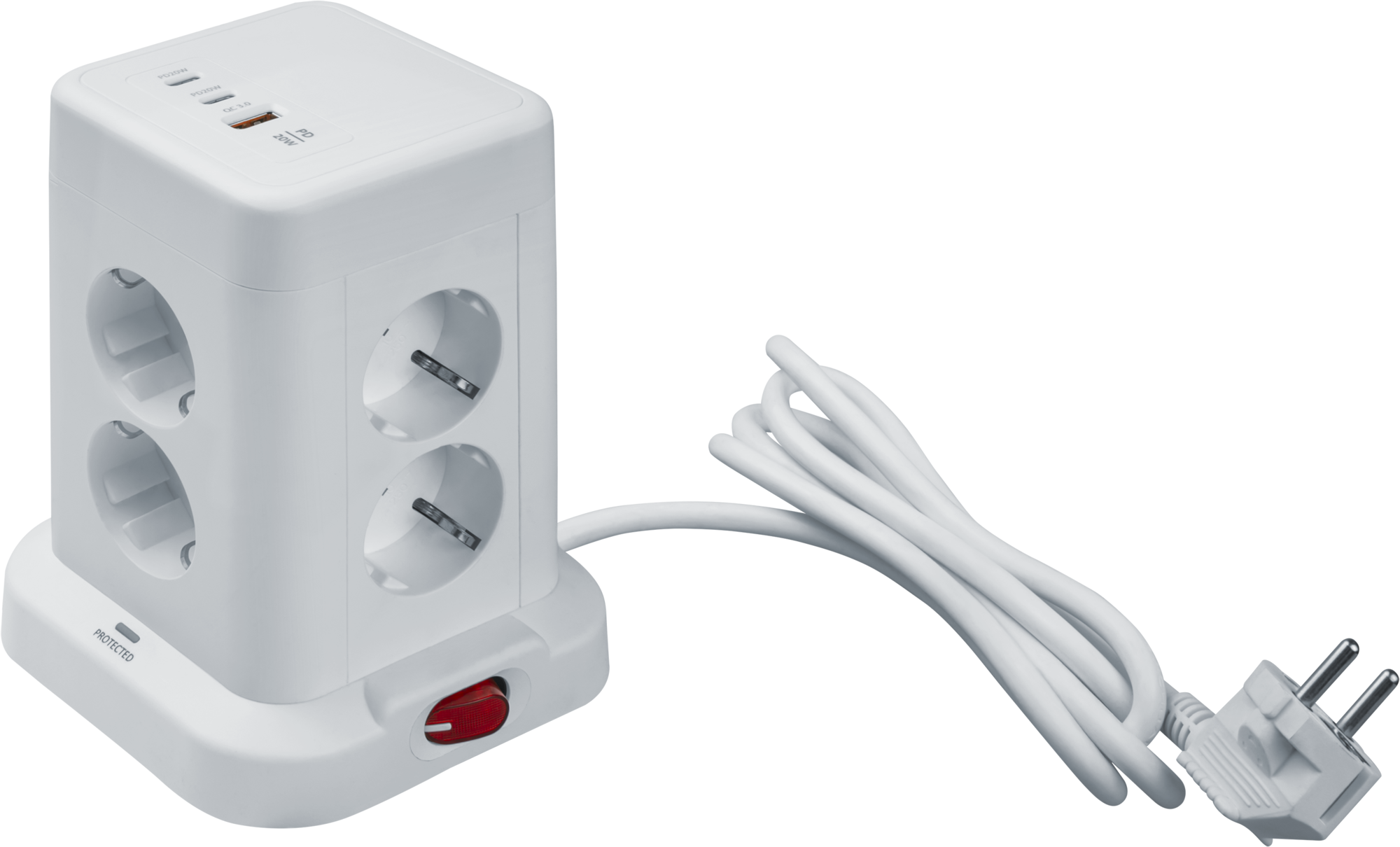 Сетевой фильтр NSP-USB-08-180-ESC-3x1-PD20W 8 розеток с/з 1,8м ПВС 3х1мм 1хUSB-A+2xUSB-C быстрая зарядка