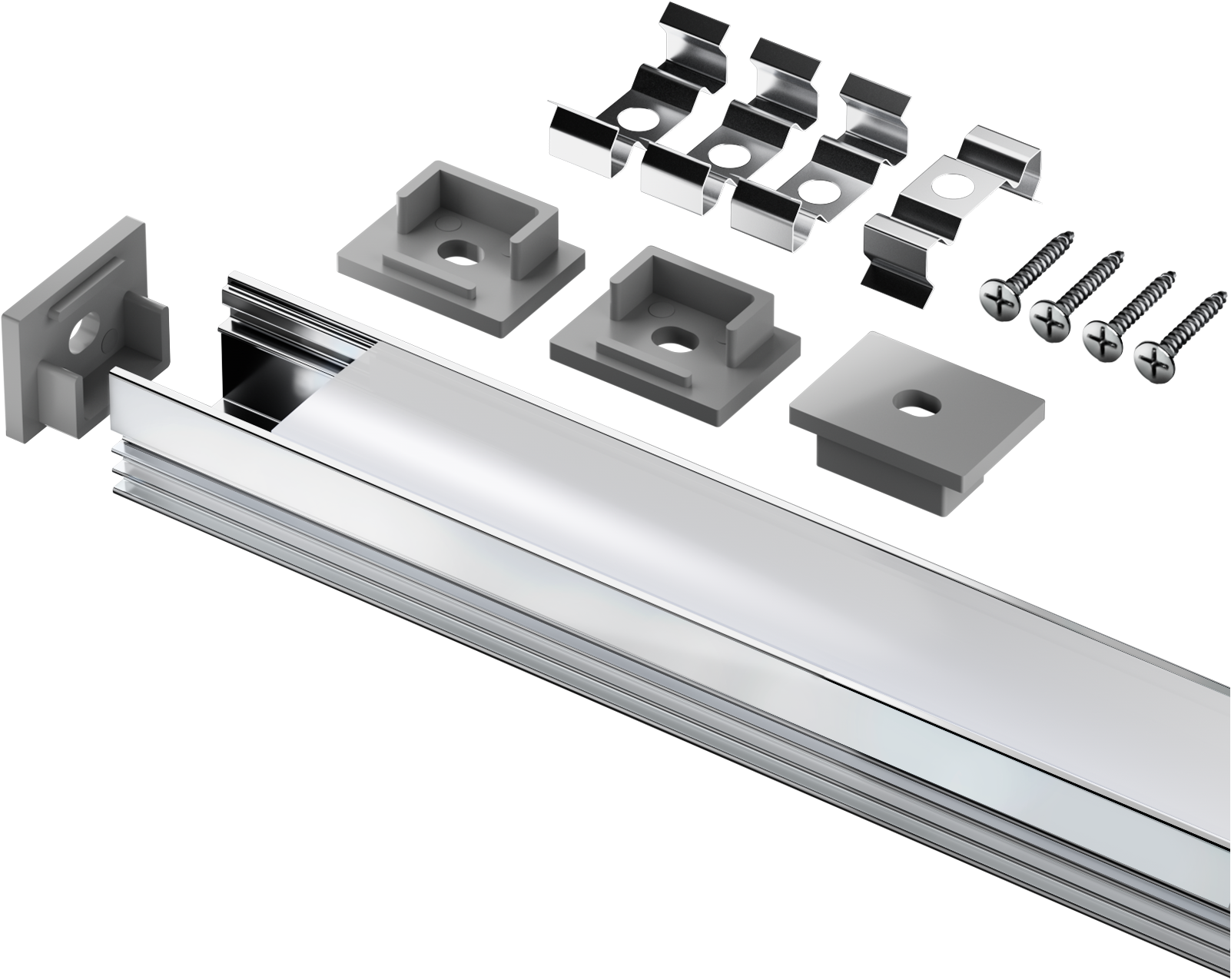 Профиль накладной алюминиевый 2м матовый экран 4 заглушки 4 крепежа 12мм для светодиодных лент NPR-02-SET