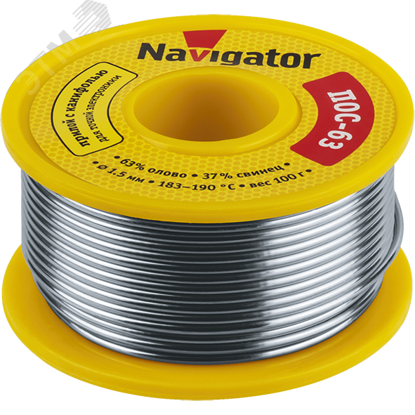 Изображение товара Припой Navigator NEM-Pos05-63K-1-K100 катушка 1 мм 100 г Sn63/Pb37 с флюсом