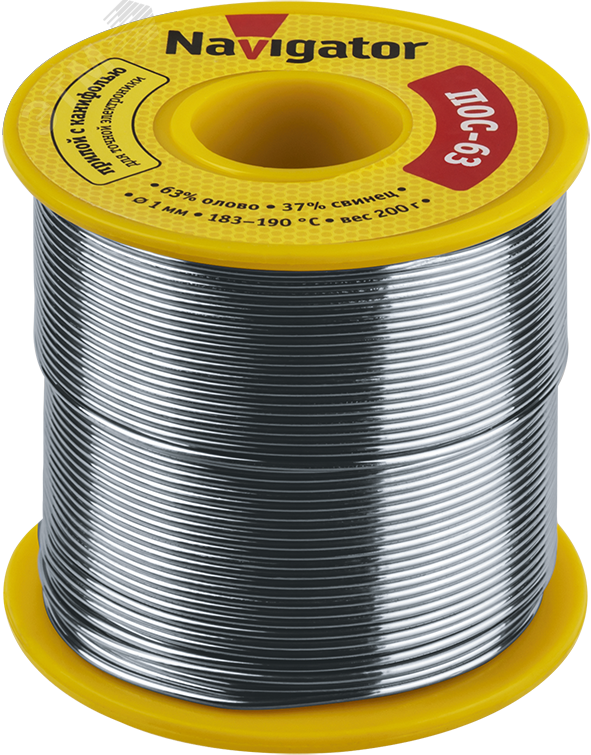 Изображение товара Припой NEM-Pos05-63K-1-K200 (ПОС-63, катушка, 1 мм, 200 гр) Navigator (шт)
