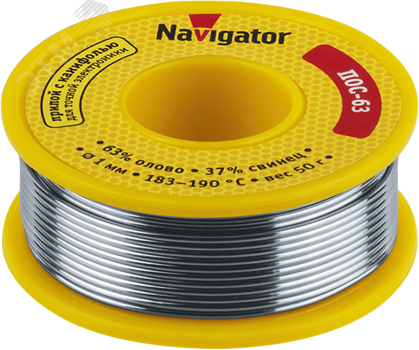 Изображение товара Припой NEM-Pos05-63K-1-K50 (ПОС-63, катушка, 1 мм, 50 гр) Navigator (шт)