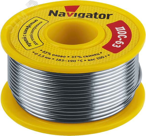 Изображение товара Припой NEM-Pos05-63K-1.5-K100 (ПОС-63, катушка, 1.5 мм, 100 гр) Navigator (шт)