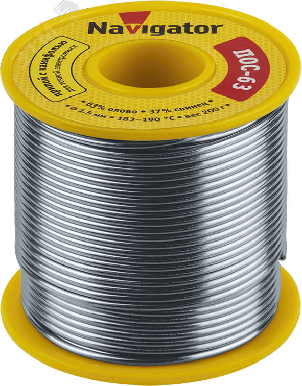 Изображение товара Припой NEM-Pos05-63K-1.5-K200 (ПОС-63, катушка, 1.5 мм, 200 гр) Navigator (шт)