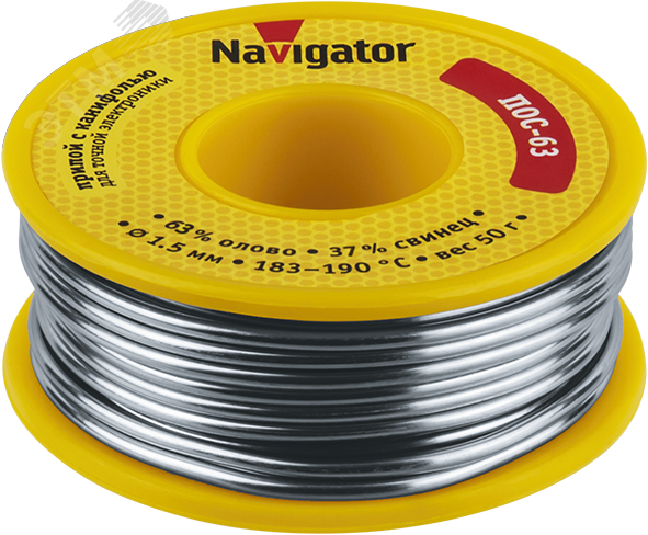 Изображение товара Припой NEM-Pos05-63K-1.5-K50 (ПОС-63, катушка, 1.5 мм, 50 гр) Navigator (шт)