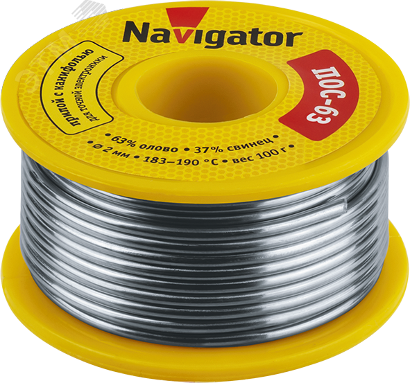 Изображение товара Припой NEM-Pos05-63K-2-K100 (ПОС-63, катушка, 2 мм, 100 гр) Navigator (шт)