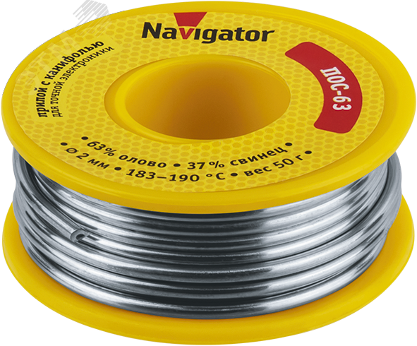 Изображение товара Припой NEM-Pos05-63K-2-K50 (ПОС-63, катушка, 2 мм, 50 гр) Navigator (шт)