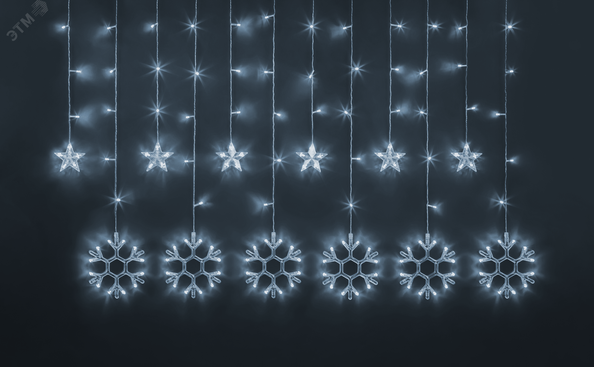 Гирлянда новогодняя светодиодная NGF-D032-02 бахрома звезды и снежинки CW 2.5х1 м IP20 95121 Navigator Group - превью