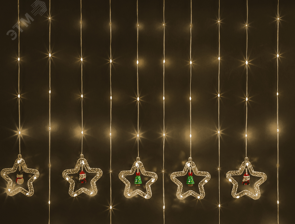 Изображение товара Новогодняя светодиодная гирлянда бахрома звезды и фигурки 3x0.6м IP20