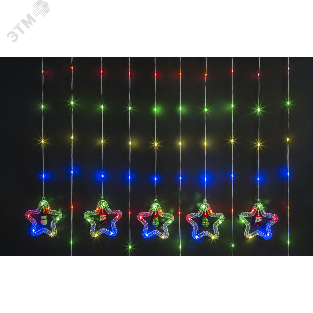 Изображение товара Новогодняя светодиодная гирлянда NGF-D035-03 бахрома звезды и фигурки RGBY 3м IP20