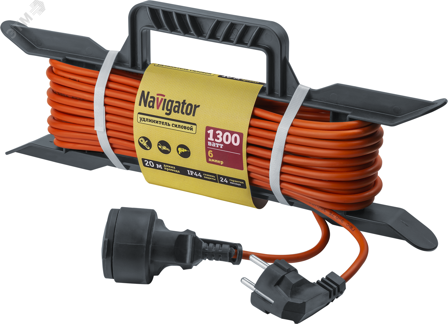 Изображение товара Удлинитель силовой Navigator NPE-F 20м IP44 с 3 розетками, 1300Вт
