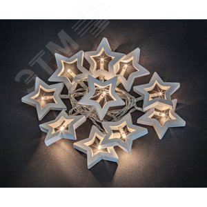 Гирлянда новогодняя светодиодная NGF-D009-10WW-2AA-деревянные звёздочки