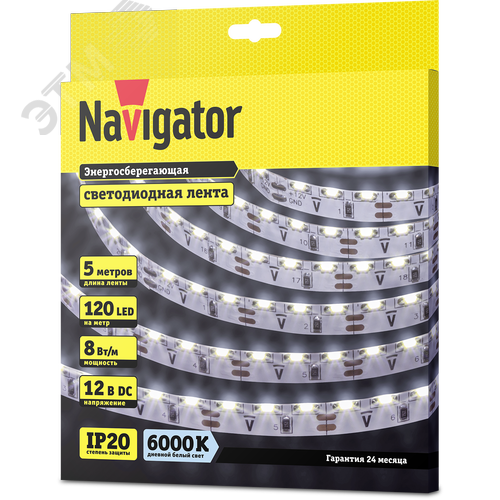 Лента светодиодная 8Вт/м 12В 6000К IP20 120LED/м NLS-335 5м - фото 2