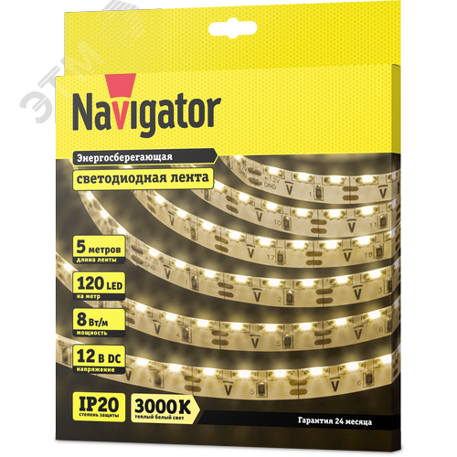 Лента светодиодная 8Вт/м 12В 3000К IP20 120LED/м NLS-335 5м - фото 2