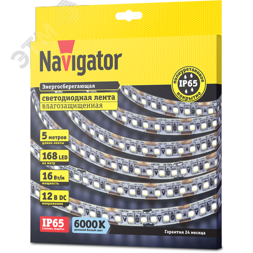 Лента светодиодная 16Вт/м 12В 6000К IP65 168LED/м NLS-2835 5м - фото 2