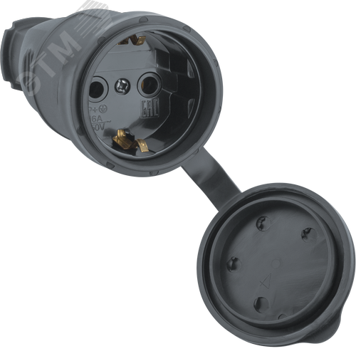 Розетка 61 369 NCA-SKR01-16A-E-IP44-BL переносная с заземлением черная каучук - фото 2