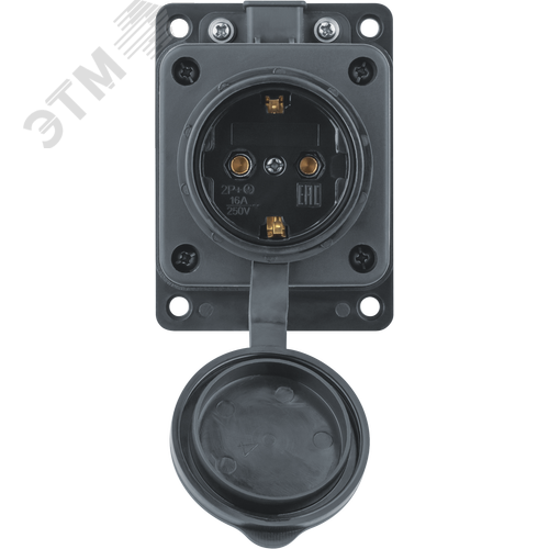 Розетка 61 370 NCA-BLR1-01-16A-E-IP44-BL настенная с заземлением черная каучук - фото 2