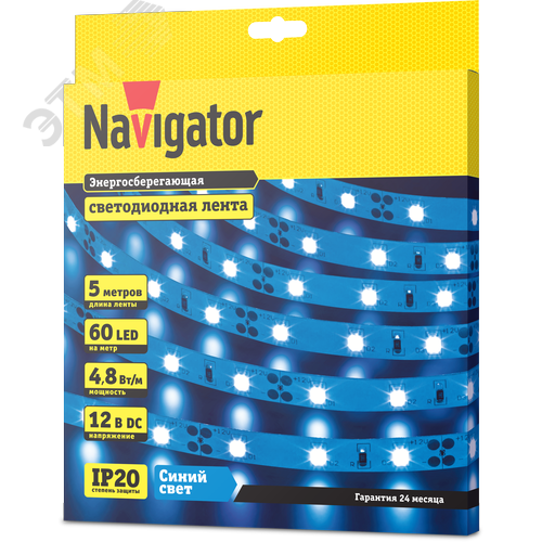 Лента светодиодная 4.8Вт/м 12В синий IP20 60LED/м NLS-3528 5м - фото 2