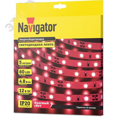 Лента светодиодная 4.8Вт/м 12В красный IP20 60LED/м NLS-3528 5м - фото 2