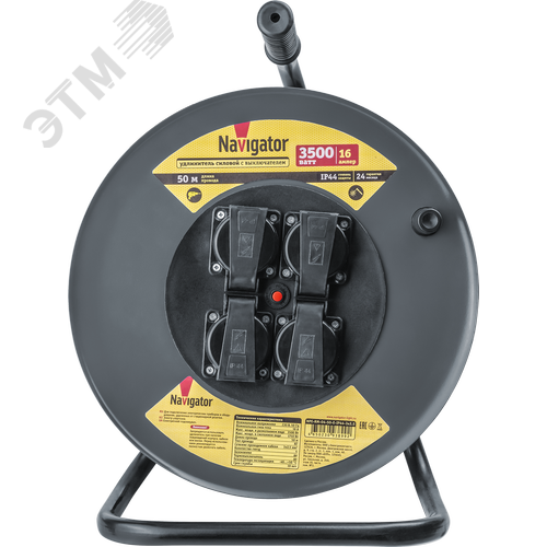 Удлинитель силовой NPE-RM-04-50-E-IP44-3x2.5 на металлической катушке с термовыключателем 4 гнезда c/з 50м КГ 3х2,5 3500 Вт IP44 - фото 2