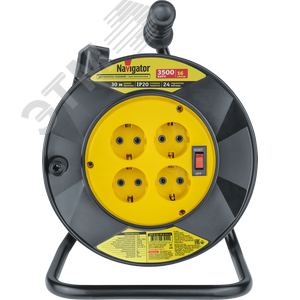 Удлинитель силовой NPE-R-04-30-E-3x1.5 на пластиковой катушке с термовыключателем 4 гнезда с/з 30м ПВС 3х1,5 3500 Вт IP20 - фото 1