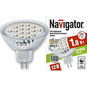 Лампа LED 1.8вт 12в,GU5.3,тепло-бел.Navigator