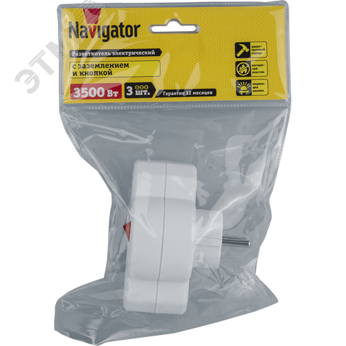 Разветвитель 94 698 NAD-3-R2F-WH 3 гнезда в ряд 1 гнездо с заземлением 2 гнезда без заземления - фото 2