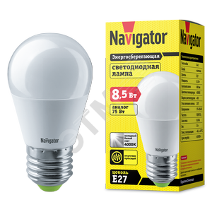 Лампа светодиодная LED 8.5вт Е27 белый шар (61337 NLL-G45)