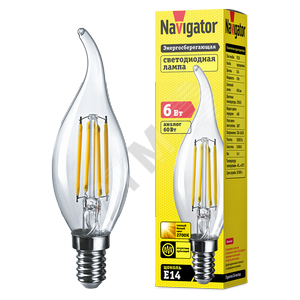Лампа светодиодная LED 6вт Е14 теплый свеча на ветру FILAMENT (61355 NLL-F-FC35)