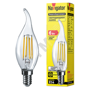 Лампа светодиодная LED 6вт Е14 белый свеча на ветру FILAMENT (61357 NLL-F-FC35)